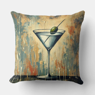 Mid Century Mixed Media Martini Kunst Kissen