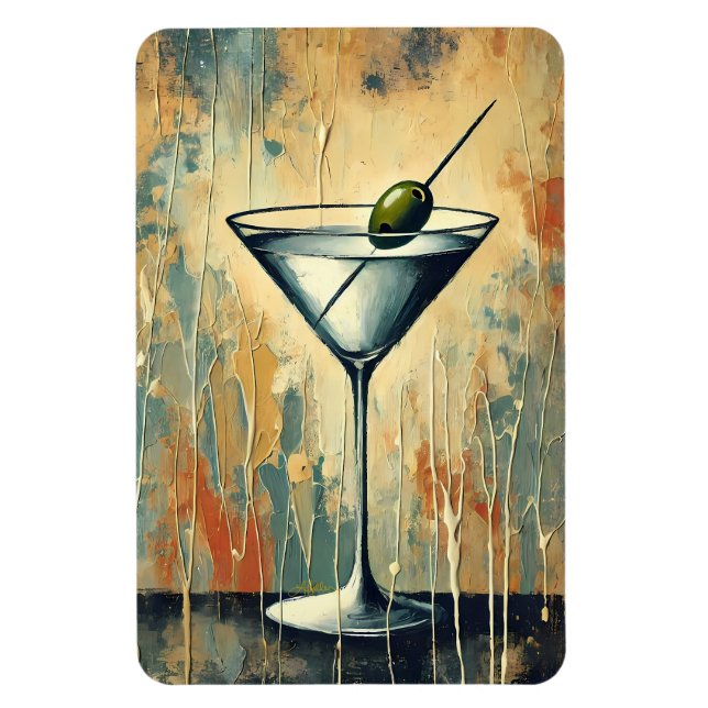 Mid Century Mixed Media Martini Kunst Magnet (Vertikal)