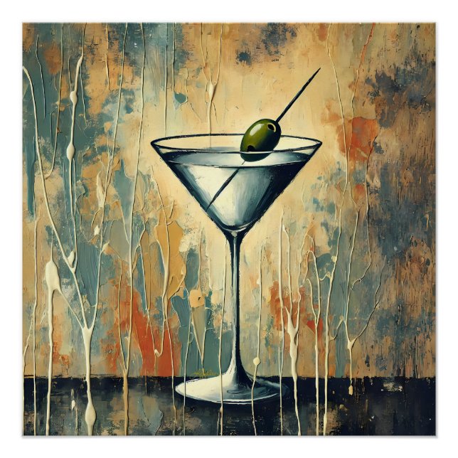 Mid Century Mixed Media Martini Kunst Poster (Vorderseite)