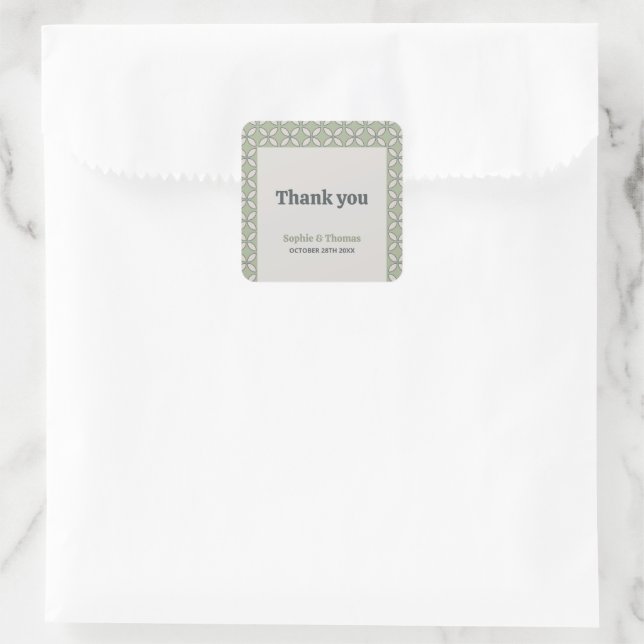 Mid Century Mod Retro Wedding Green Vielen Dank Quadratischer Aufkleber (Tasche)
