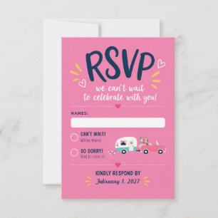 Mid-Century-Mod-Trailer-Hochzeit in Rosa RSVP Karte