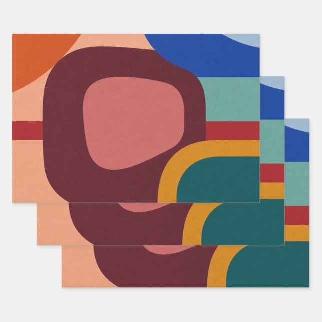 Mid-Century Modern Abstract Geometric Pattern Geschenkpapier Set (Set)