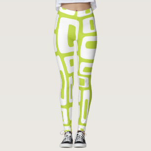 Mid Century Modern Abstrakt Chartreuse und Weiß Leggings
