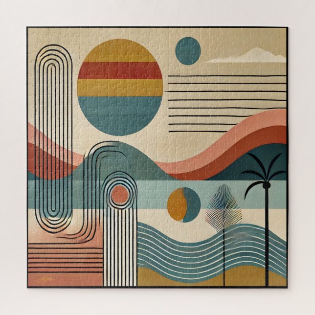 Mid Century Modern Art Beach Sunrise (Vertikal)