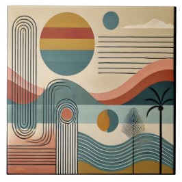 Mid Century Modern Art Beach Sunrise Fliese