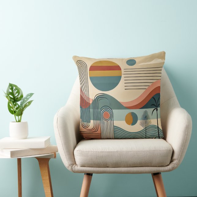 Mid Century Modern Art Beach Sunrise Kissen (Stuhl )