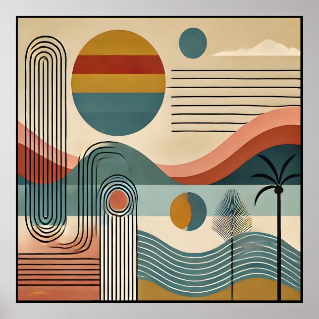 Mid Century Modern Art Beach Sunrise Poster (Vorne)