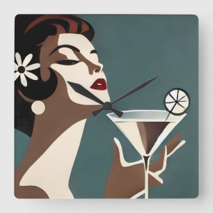 Mid Century Modern Art Die Martini-Diva Quadratische Wanduhr