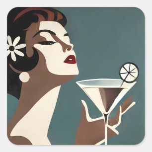 Mid Century Modern Art Die Martini-Diva Quadratischer Aufkleber