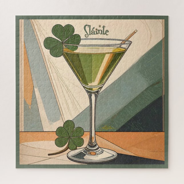 Mid Century Modern Art Shamrock Martini Sláinte!  (Vertikal)