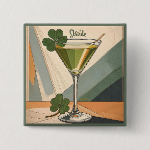 Mid Century Modern Art Shamrock Martini Sláinte! Button