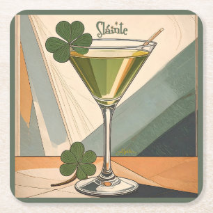 Mid Century Modern Art Shamrock Martini Sláinte!  Rechteckiger Pappuntersetzer