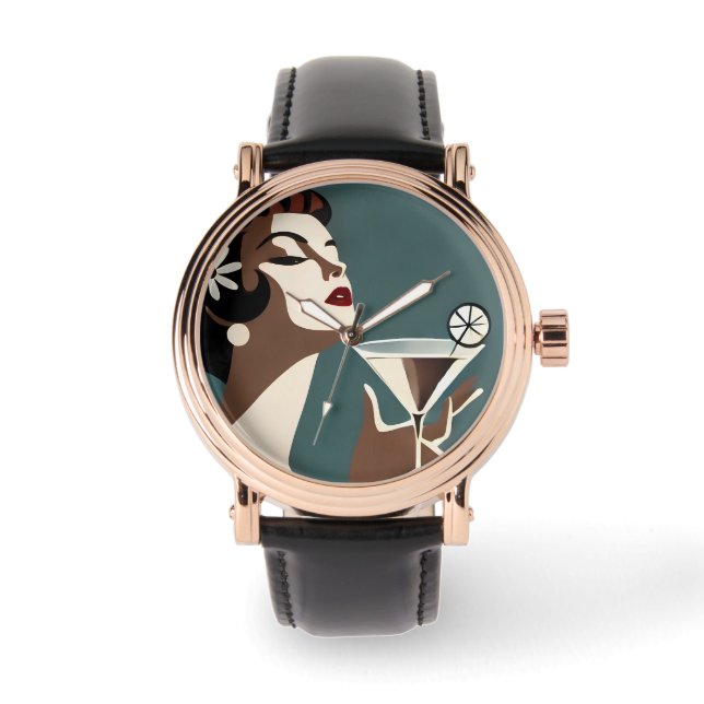 Mid Century Modern Art The Martini DIva Armbanduhr (Vorderseite)