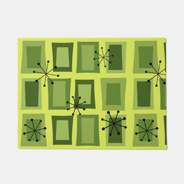 Mid Century Modern Art'Wonky Doors' Chartreuse Fußmatte (Vorderseite)