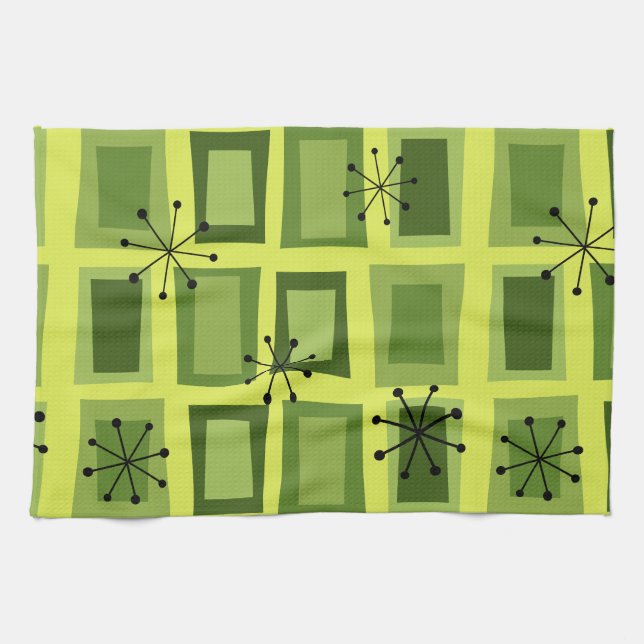 Mid Century Modern Art'Wonky Doors' Chartreuse Geschirrtuch (Horizontal)