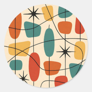 Mid Century Modern Atomic Abstract Runder Aufkleber