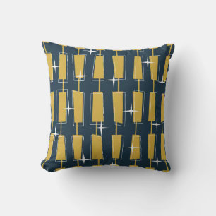 Mid Century Modern Atomic Blocks Navy, Senf Kissen