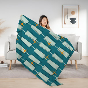Mid Century Modern Atomic Blocks Türkis, Aqua Fleecedecke