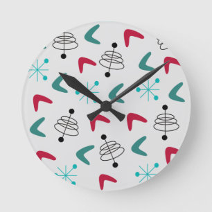 Mid-Century Modern Atomic Boomerangs Runde Wanduhr