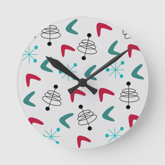 Mid-Century Modern Atomic Boomerangs Runde Wanduhr (Vorderseite)