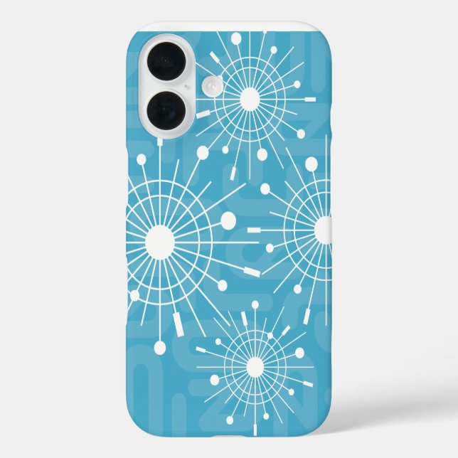 Mid-Century Modern Atomic Christmas Snowflakes iPhone 16 Hülle (Rückseite)