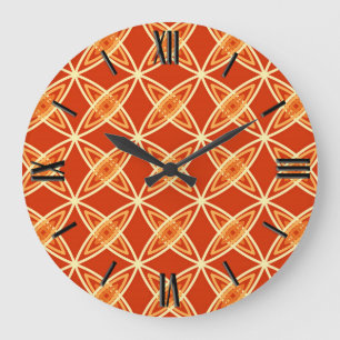 Mid Century Modern Atomic Print - Mandarin Orange Große Wanduhr