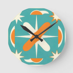 Mid Century Modern Atomic Sternenexplosion Runde Wanduhr
