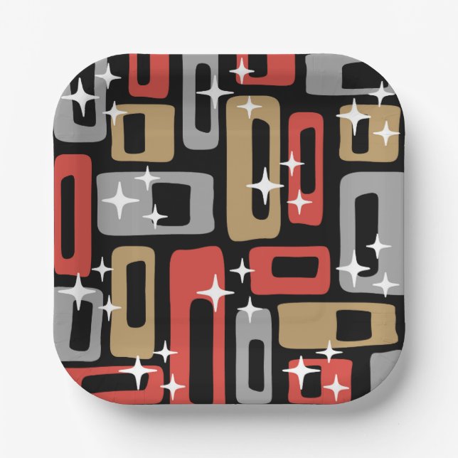 Mid Century Modern Atomic Weihnachten Pappteller (Vorderseite)