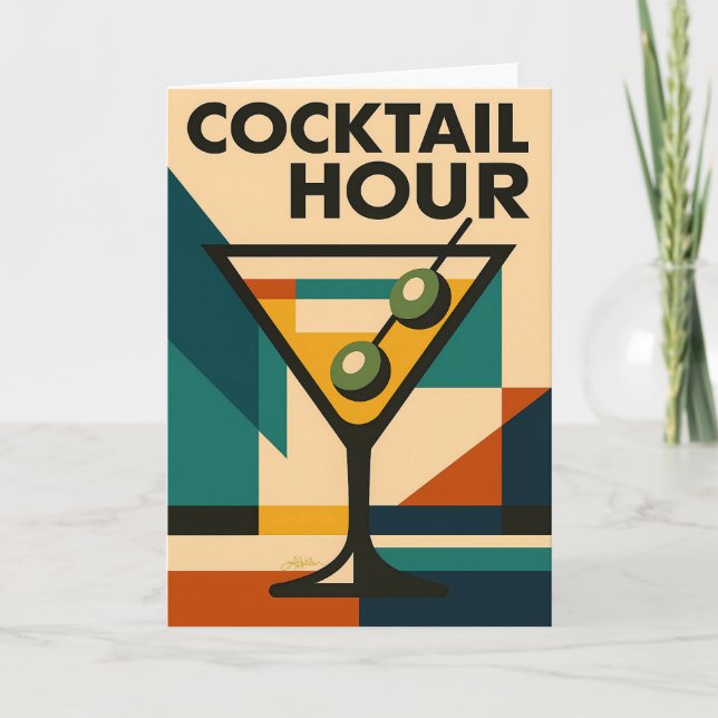 Mid Century Modern Bauhaus Cocktail Hour Martini Karte (Vorderseite)