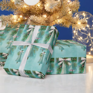 Mid Century Modern Blaue Glocken Silberband Geschenkpapier