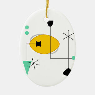 MID CENTURY MODERN BLUE YELLOW KERAMIKORNAMENT