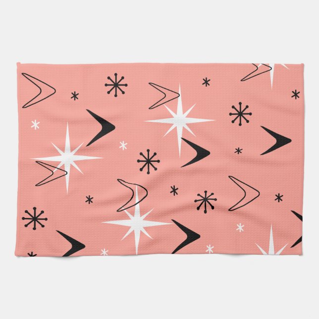 Mid Century Modern Boomerangs Salmon Pink Geschirrtuch (Horizontal)