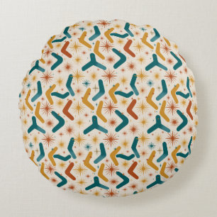 Mid-Century Modern Bumerang & Sternenexplosion Ret Rundes Kissen