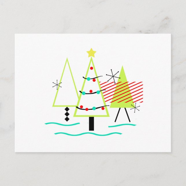 MID CENTURY MODERN CHRISTMAS TRETRO FEIERTAGSPOSTKARTE (Vorderseite)