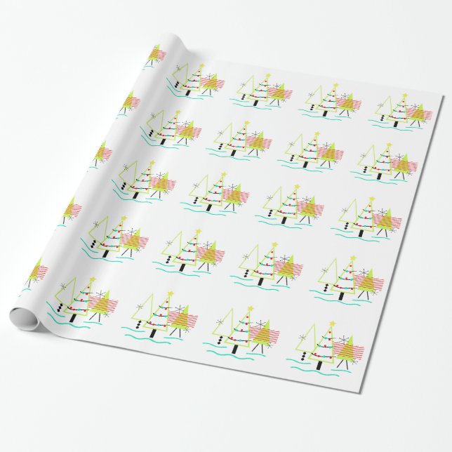 MID CENTURY MODERN CHRISTMAS TRETRO GESCHENKPAPIER (Ungerollt)