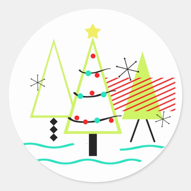 MID CENTURY MODERN CHRISTMAS TRETRO RUNDER AUFKLEBER (Vorderseite)