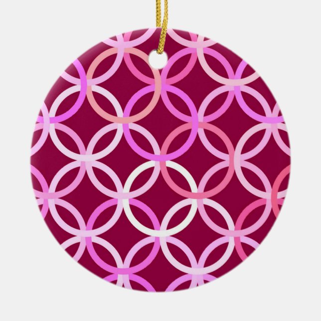 Mid-Century Modern circles, plum and orchid pink Keramik Ornament (Vorne)