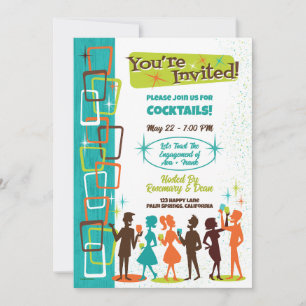 Mid-Century-Modern-Cocktails-Verlobungsfeier Einladung