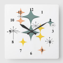 Mid Century Modern Eames Atomic Starbursts Custom Quadratische Wanduhr