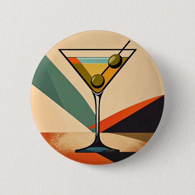 Mid Century Modern Farbblock Martini Kunst Button (Vorderseite)