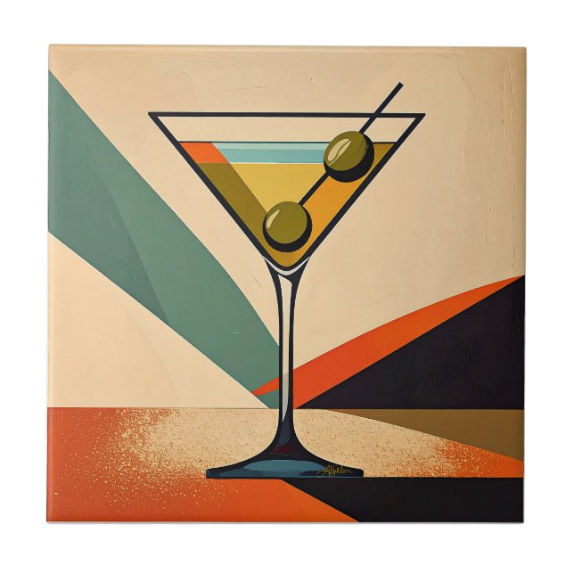 Mid Century Modern Farbblock Martini Kunst Fliese (Vorderseite)