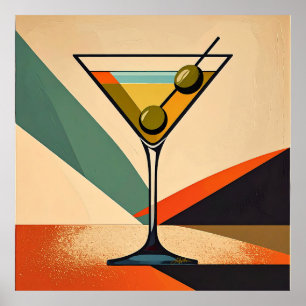 Mid Century Modern Farbblock Martini Kunst Poster