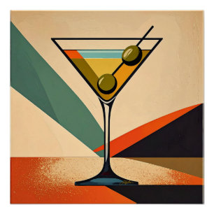 Mid Century Modern Farbblock Martini Kunst Poster