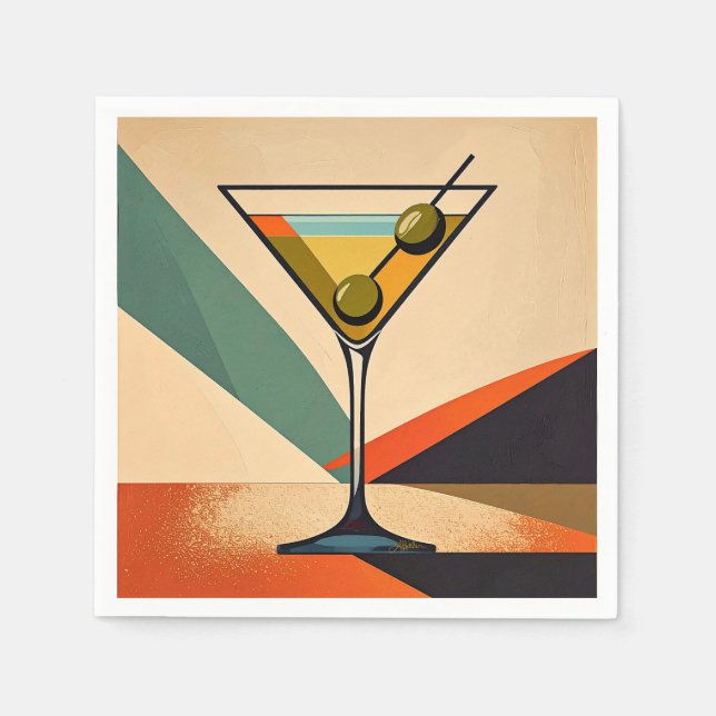 Mid Century Modern Farbblock Martini Kunst Serviette (Vorderseite)
