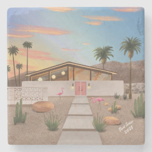 Mid Century Modern Flamingo-Haus Steinuntersetzer