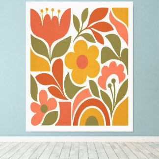 Mid Century Modern Florale Wandkunst Retro  Leinwanddruck