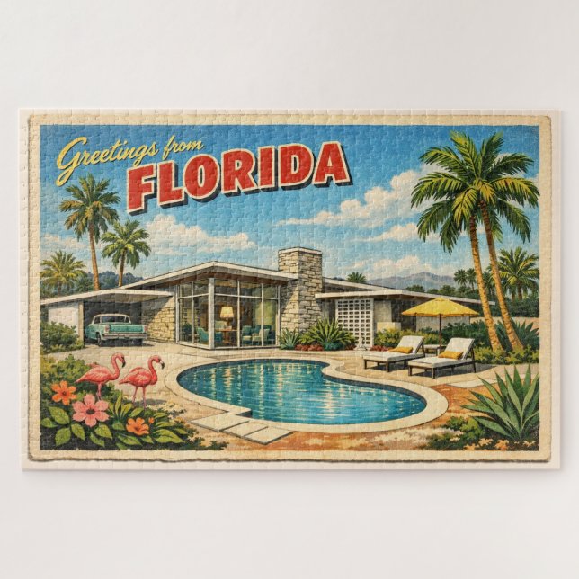 Mid Century Modern Florida Postkarte (Horizontal)