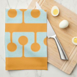 Mid Century Modern Formen in Sync Orange, Aqua Geschirrtuch