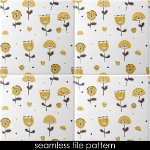 Mid Century Modern Gelbes Florales Nahtloses Muste Fliese