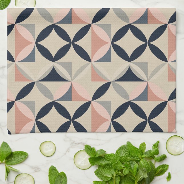 Mid Century Modern Geometric Abstract Pattern  Geschirrtuch (Gefaltet)